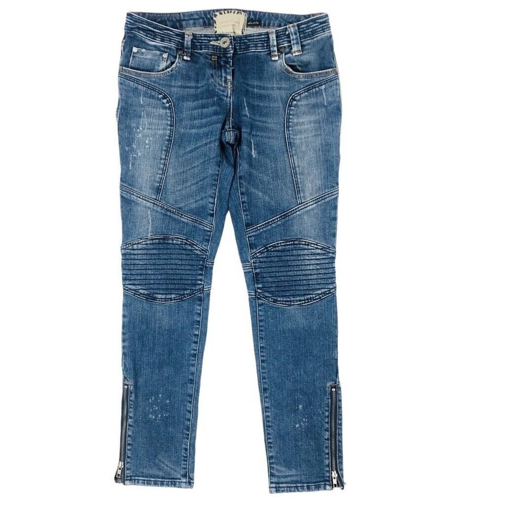 River Island Distressed Skinny Moto Jeans Size 10 / 30 Light Blue Wash Low‎ Rise